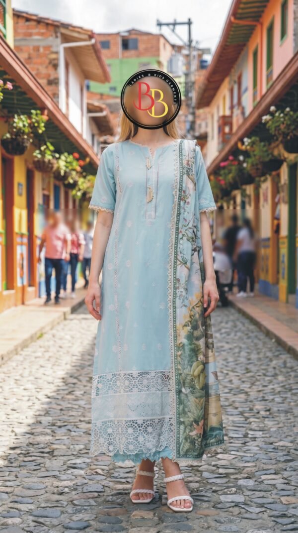 3PC Lawn Suit-Embroidered & Printed (Unstitched) (LS1115)