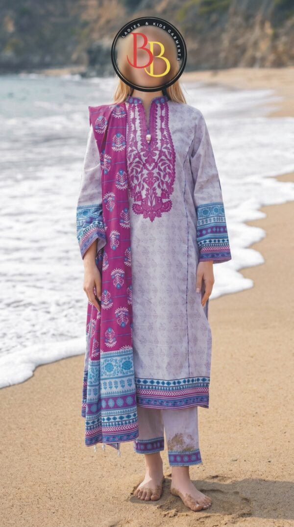 3PC Lawn Suit-Embroidered & Printed (Unstitched) (LS1118)