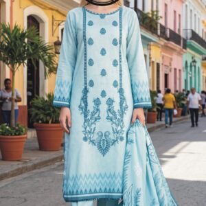 3PC Lawn Suit-Embroidered & Printed (Unstitched) (LS1119)