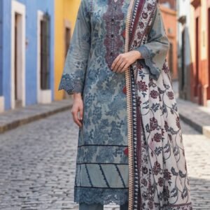 3PC Cambric Suit-Embroidered & Printed (Unstitched) (LS1120)
