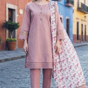 3PC Cambric Suit-Embroidered & Printed (Unstitched) (LS1121)