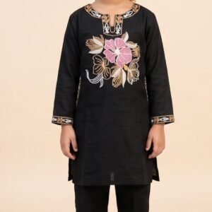 2PC Suit Embroidered Soft Cotton Suit Color Black (KK1075)