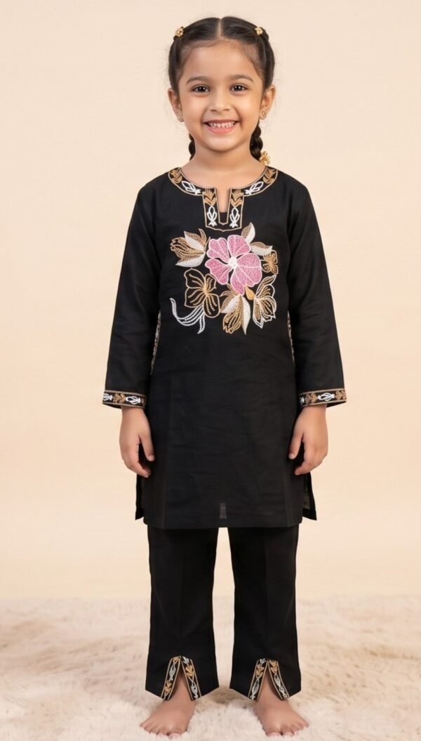 2PC Suit Embroidered Soft Cotton Suit Color Black (KK1075)